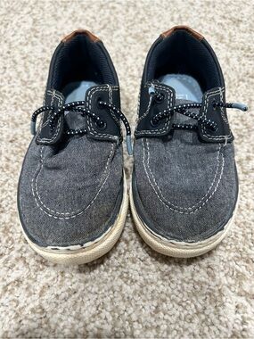 Kids Blue Gray Canvas Boat Shoes